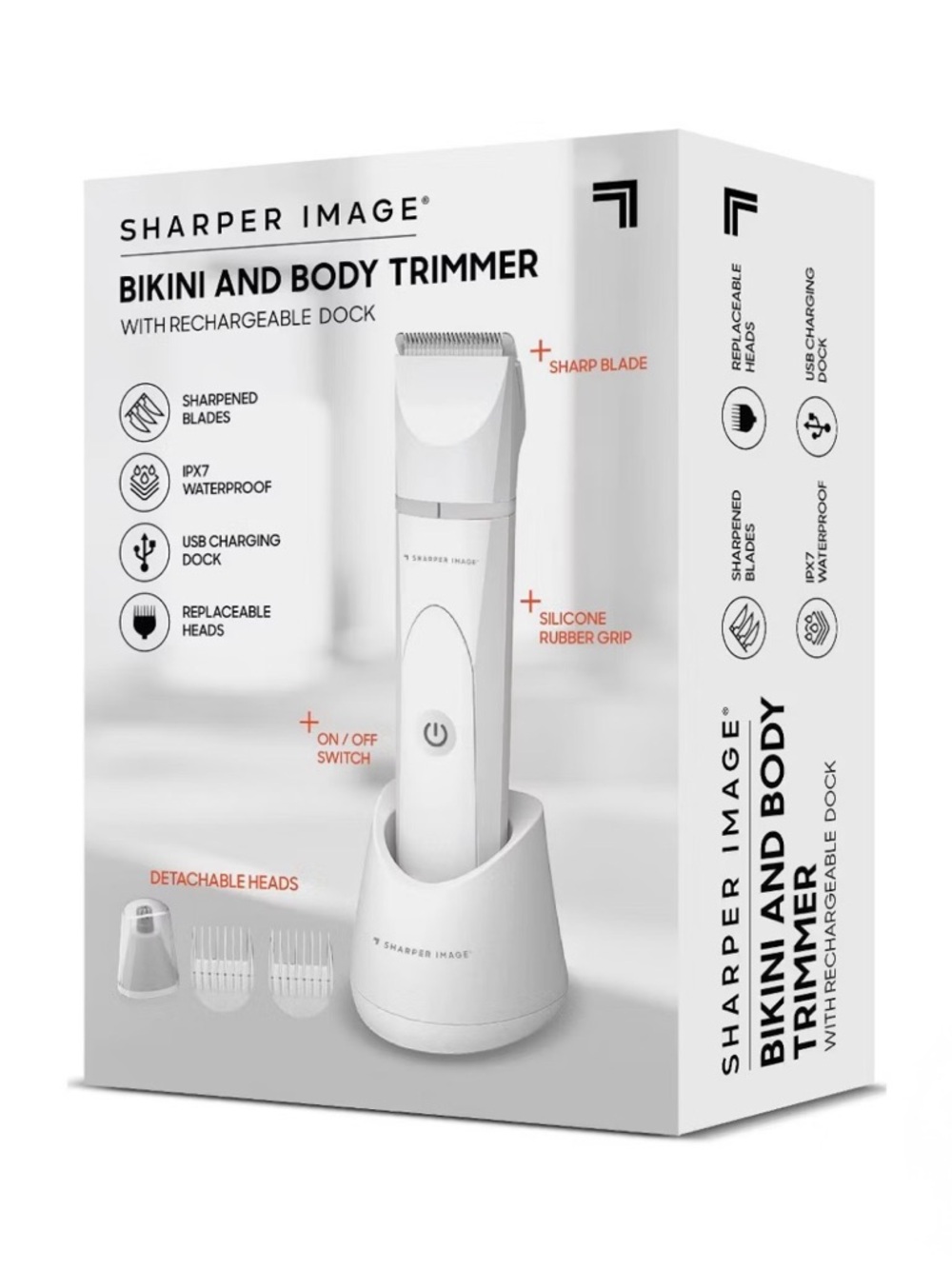 New! Sharper Image White Bikini & Body Trimmer with Rechargeable Dock